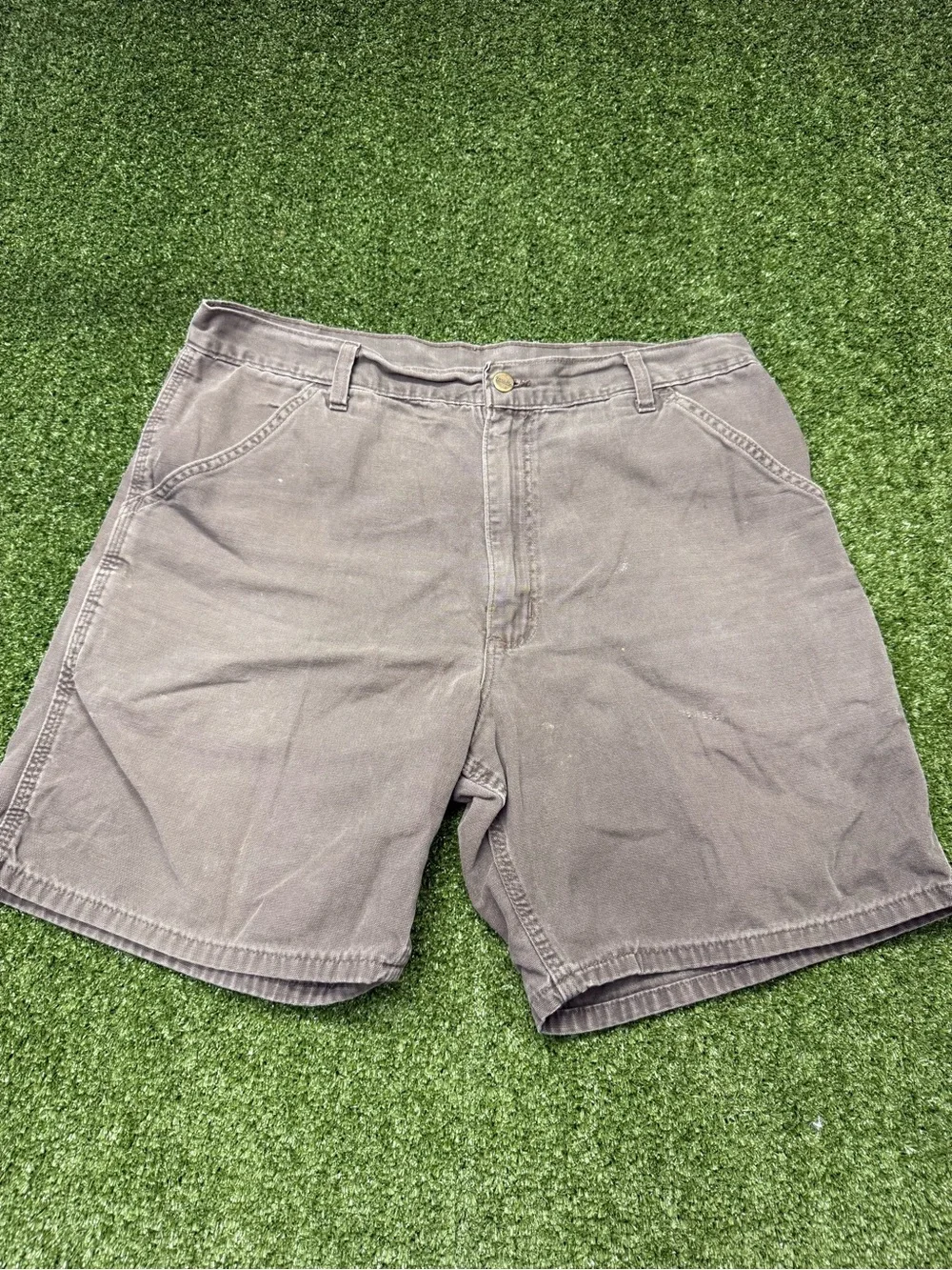 Vintage Carhartt made in USA B135 Canvas Work Shorts Brown Loose Relax Fit 36